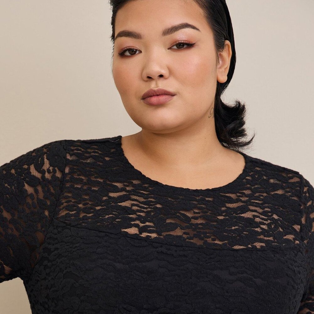Torrid Black Plush Lace Long Sleeve Crew Neck Stretch Dress Size 2X New With Tag